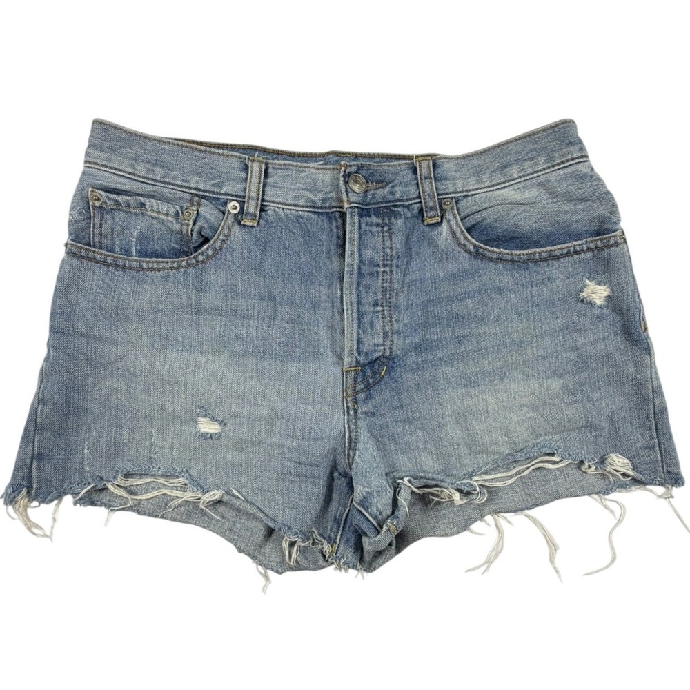 Free People We The Free Shorts Women 30 Blue Distressed Denim Cutoff Light Wash - Picture 1 of 5